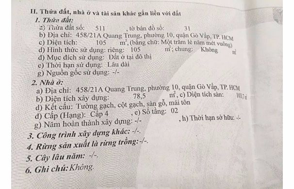 Bán gấp căn nhà Đường Quang Trung 1 trục, Phường 10 Gò Vấp